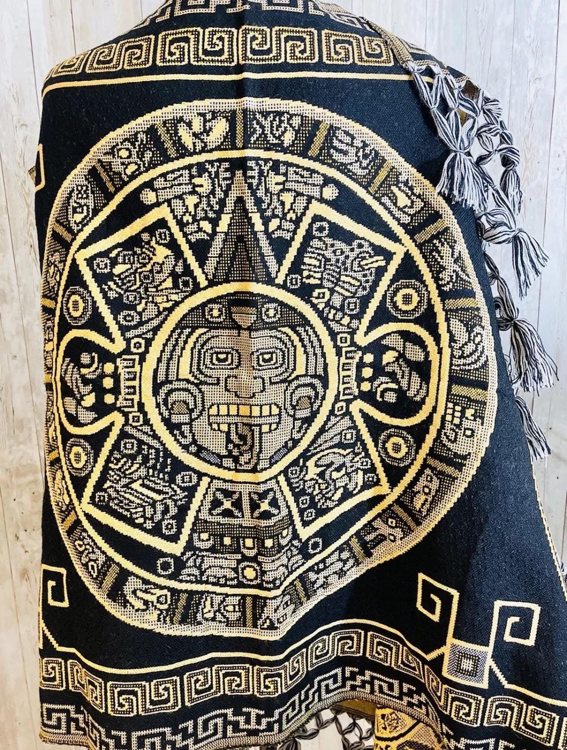 Aztec Calendar Mexican Shawl Wrap Reboso Artesanales Capas Pashima de Calendario Azteca by Chica Mexico