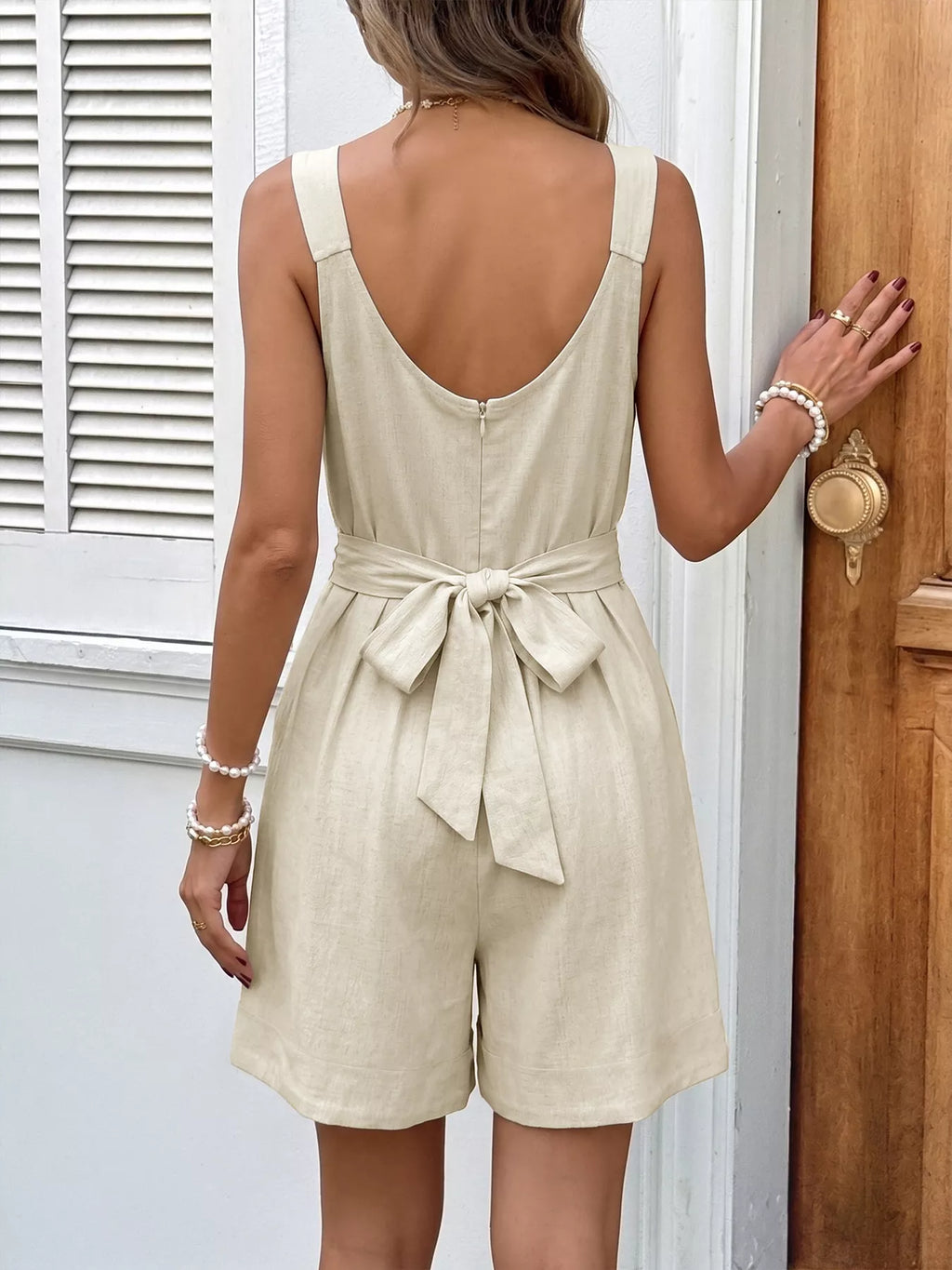 Bowknot Strap Pleated Detail Womens Romper by Be Bliss Boutique