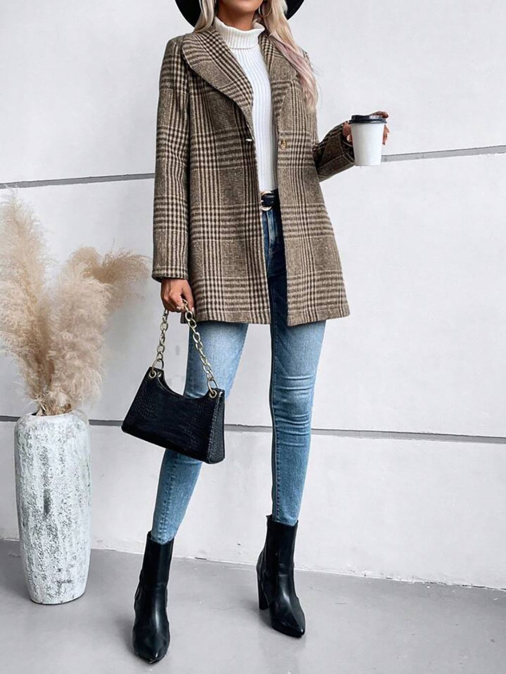 Plaid Collared Neck Long Sleeve Jacket by Wild and Free Boutique
