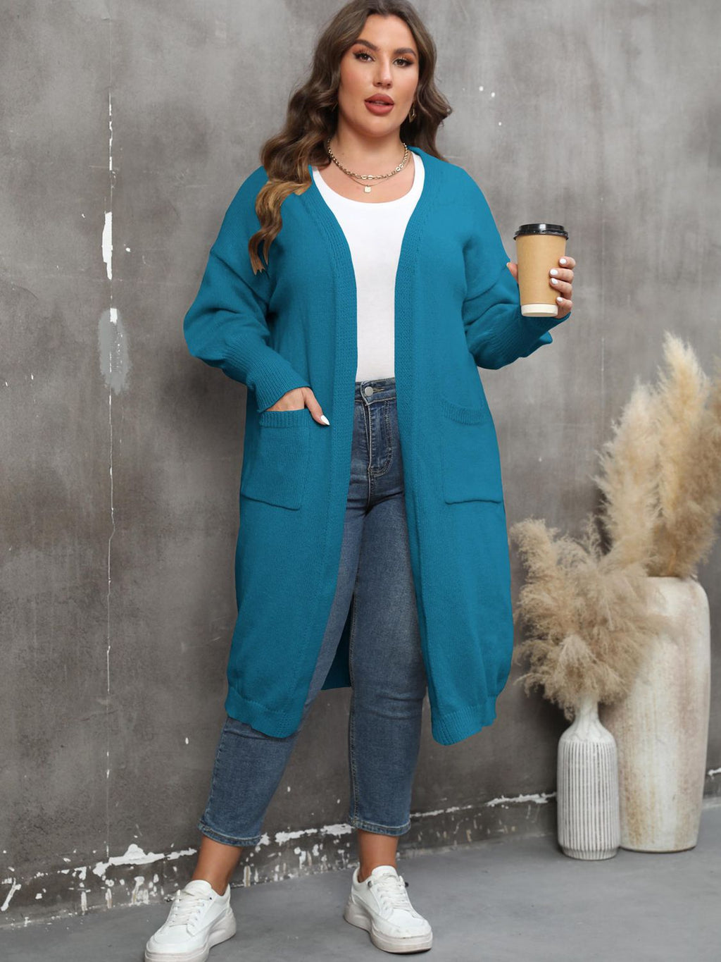 Plus Size Long Sleeve Pocketed Cardigan by Wild and Free Boutique
