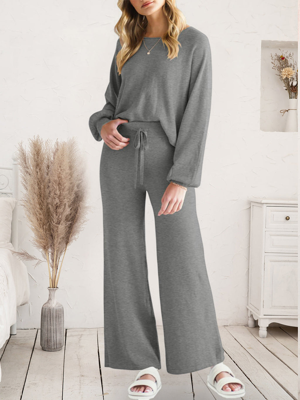 Long Sleeve Lounge Top and Drawstring Pants Set by Wild and Free Boutique