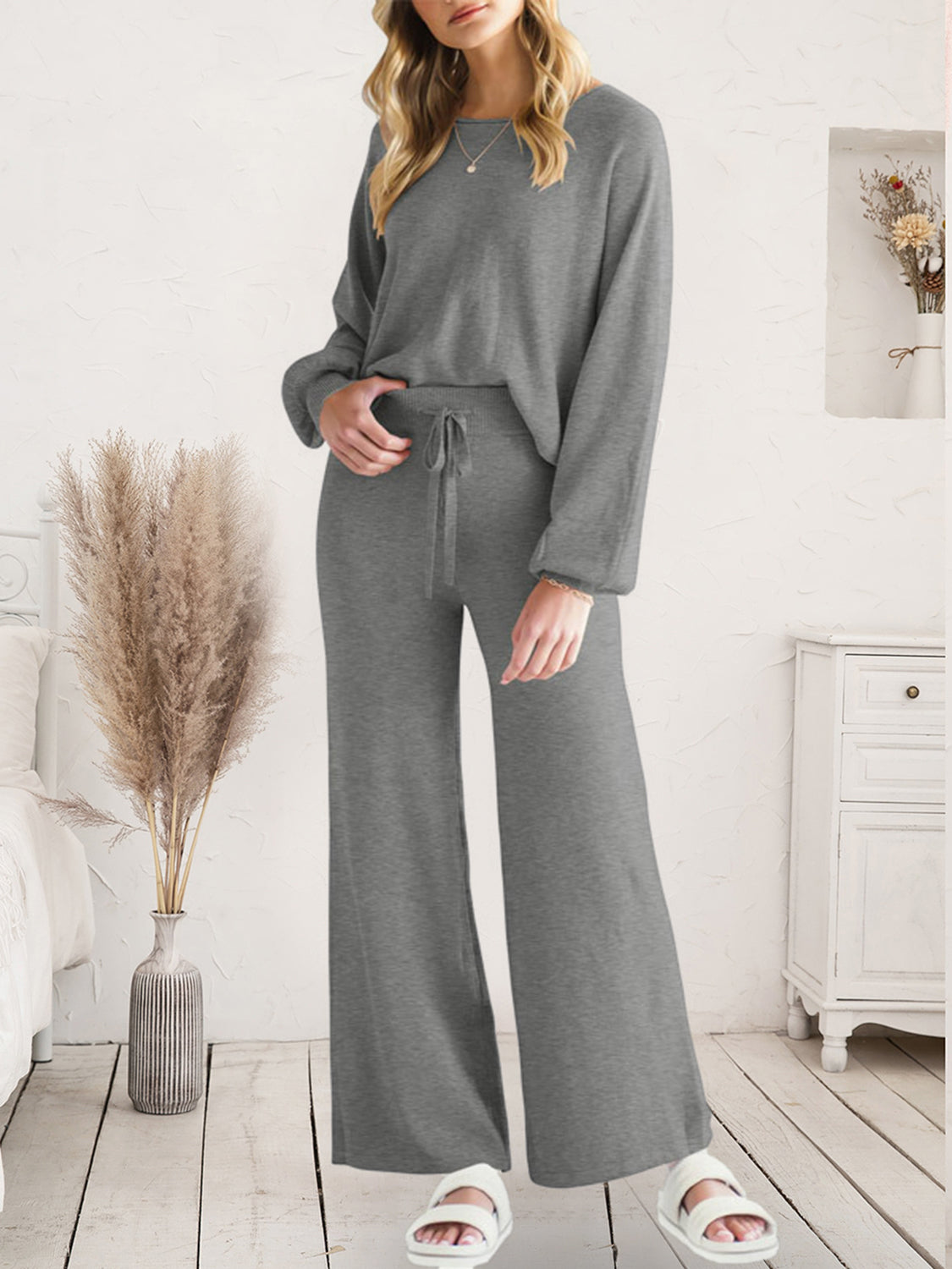 Long Sleeve Lounge Top and Drawstring Pants Set by Wild and Free Boutique