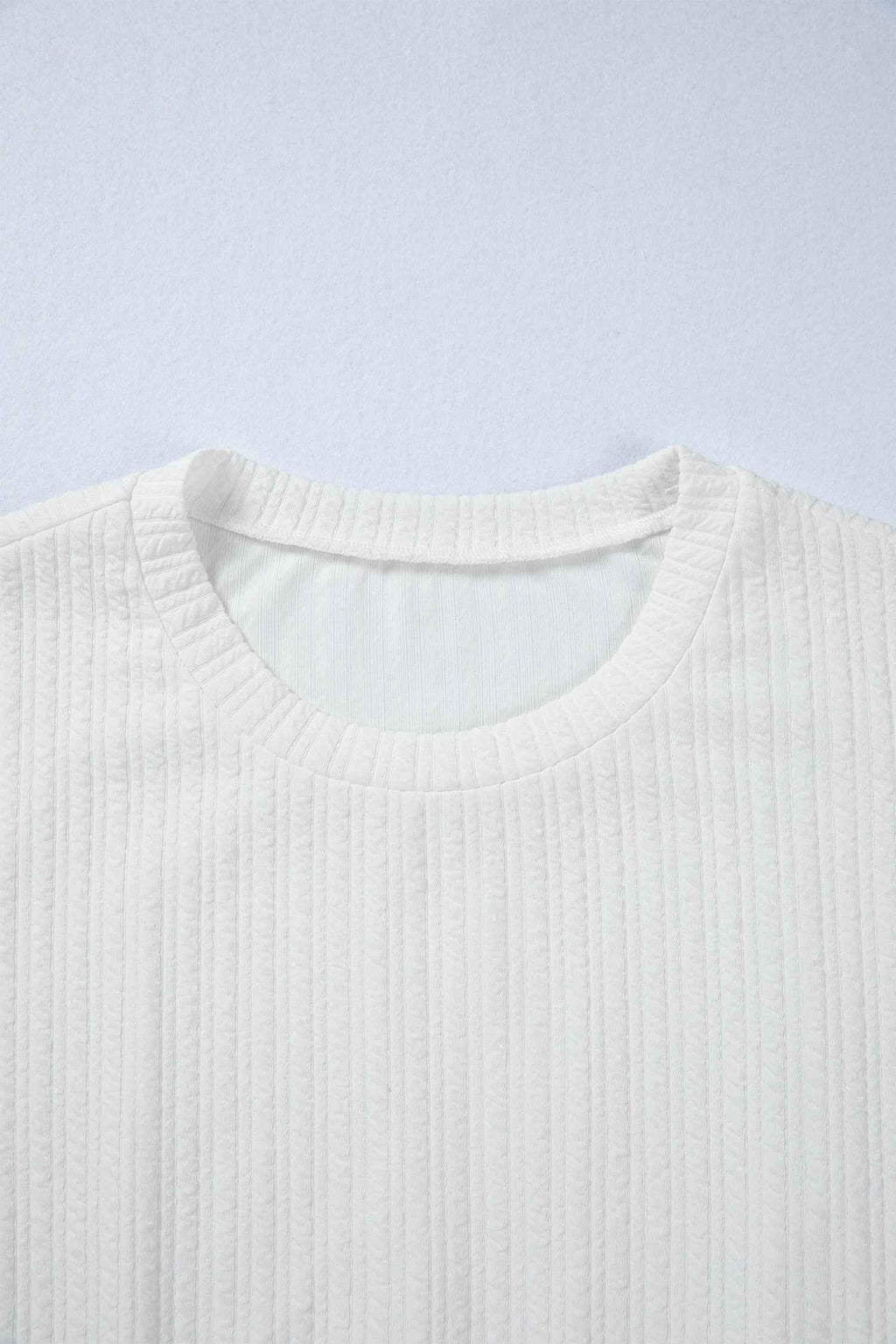 White Solid Color Textured Drop Shoulder Long Sleeve Peplum Top by Wild and Free Boutique