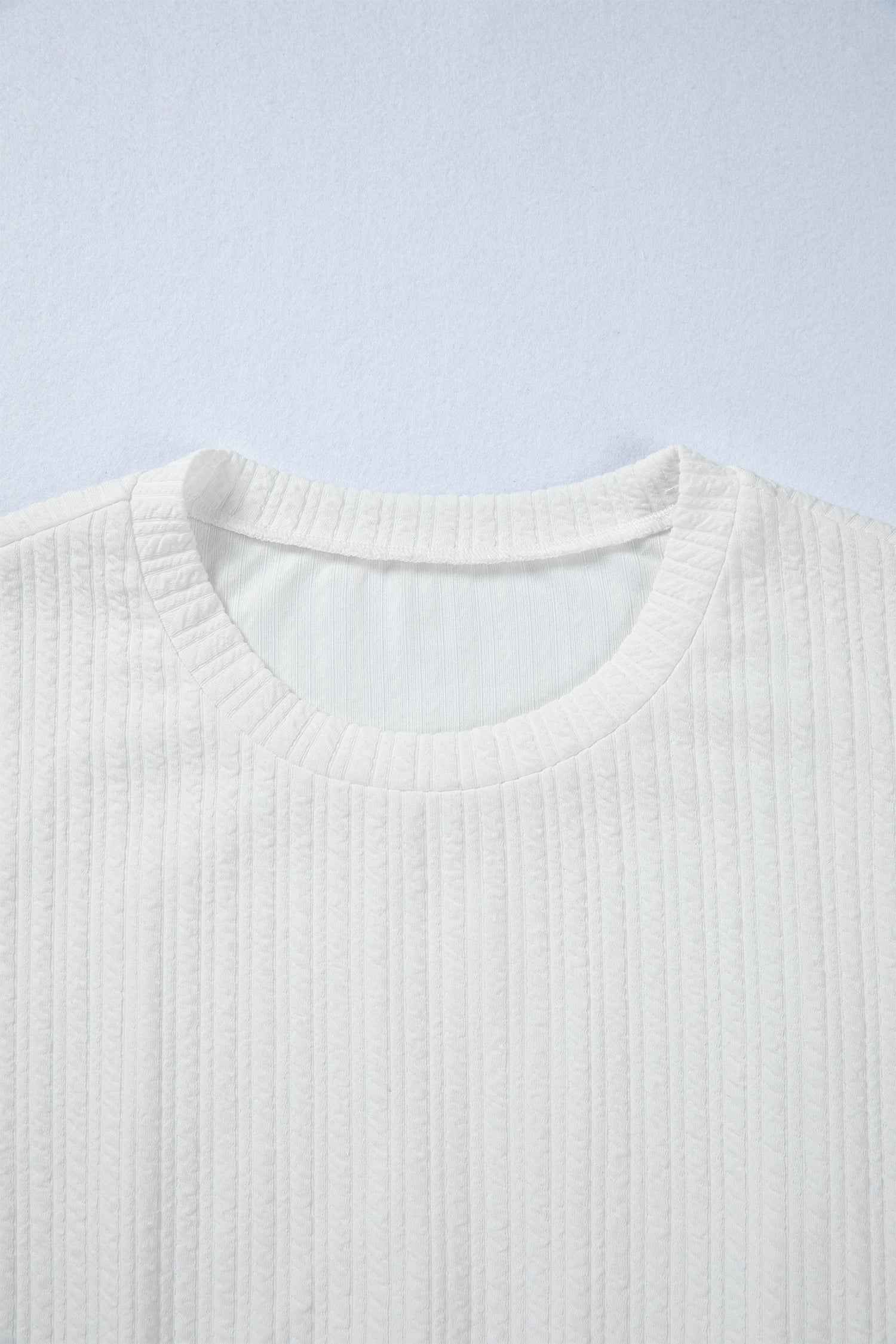 White Solid Color Textured Drop Shoulder Long Sleeve Peplum Top by Wild and Free Boutique