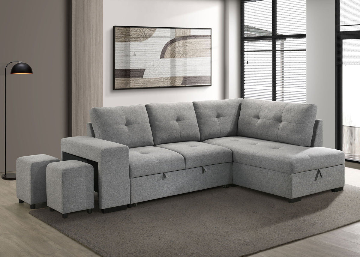 Roanne Fabric Upholstered Sleeper Sectional Sofa Grey by Unique Piece Furniture