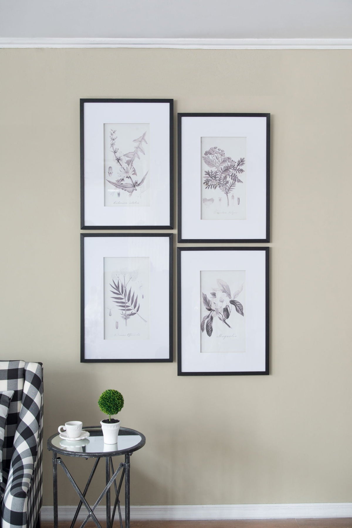 Botanical Wall Art Prints, Home Decor For Living Room Dining Room, Bedroom, Hallway (Set of 4) - White / Black by Unique Piece Furniture