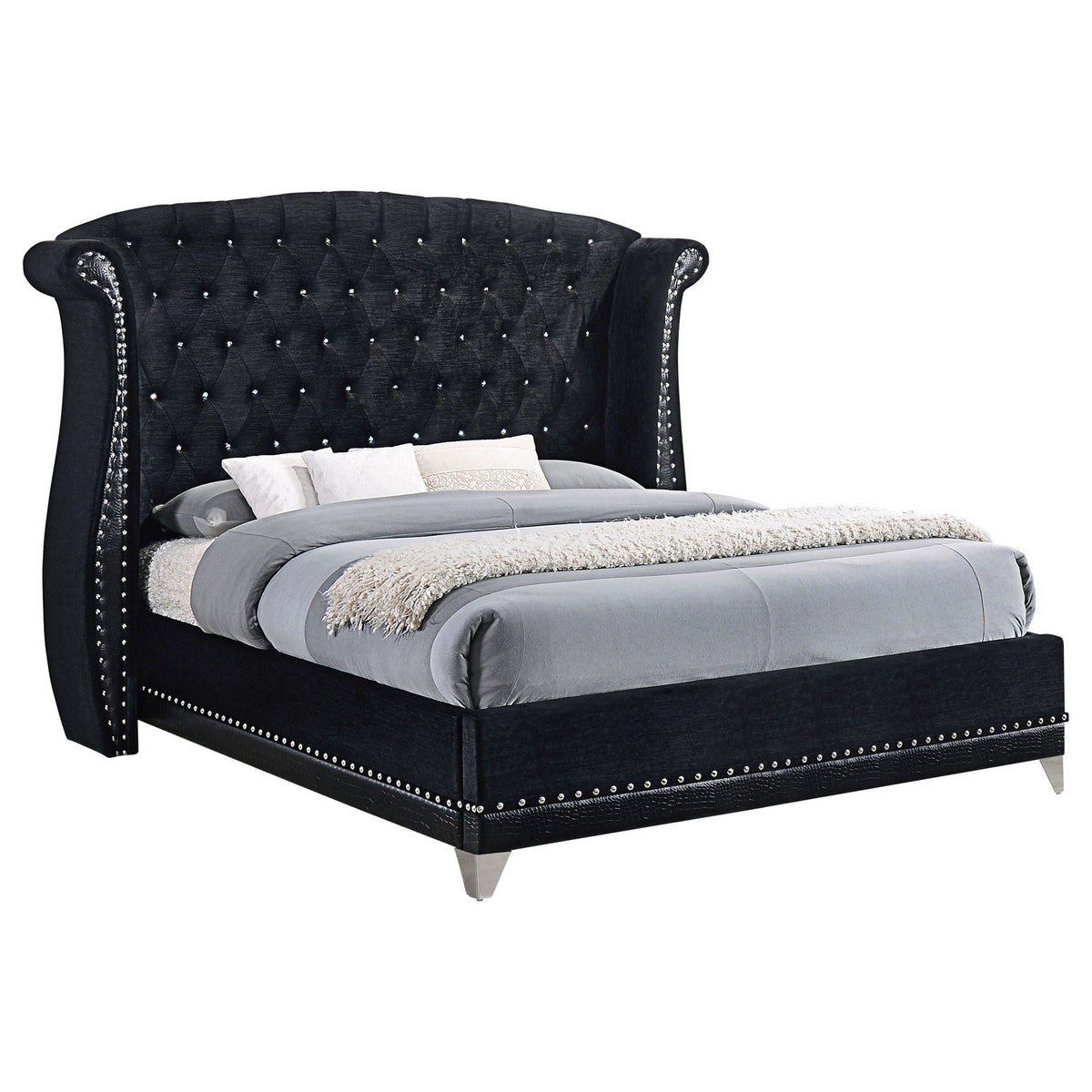 Barzini Upholstered Queen Wingback Bed Black by Unique Piece Furniture