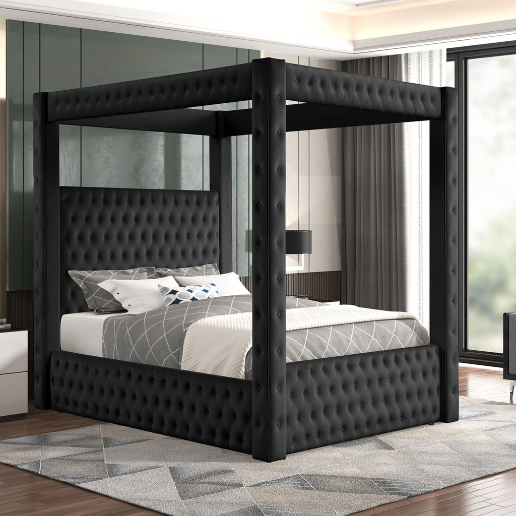 Modern 4 Poster Bed With Tufted Headboard And Footboard by Unique Piece Furniture