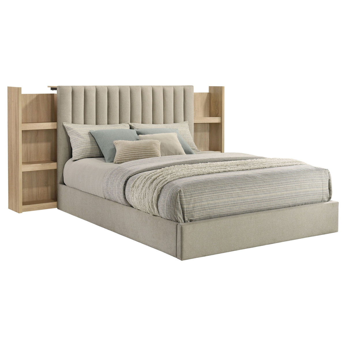 Arielle Queen Bookcase Panel Storage Bed Light Oak by Unique Piece Furniture