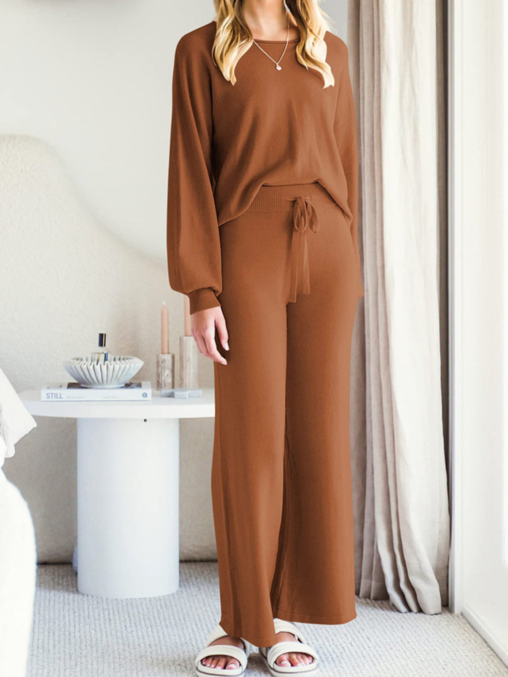 Long Sleeve Lounge Top and Drawstring Pants Set by Wild and Free Boutique