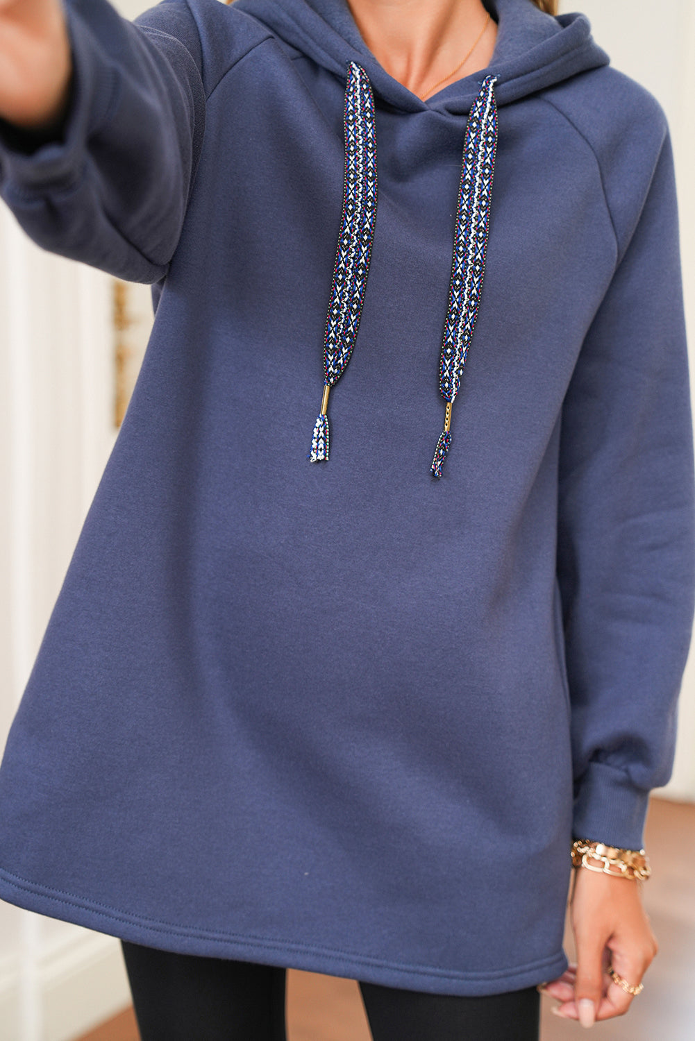 Raglan Sleeve Drawstring Hooded Tunic Sweatshirt by Wild and Free Boutique
