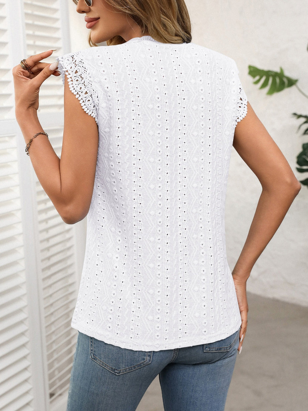 Lace Detail Round Neck Cap Sleeve Top by Wild and Free Boutique