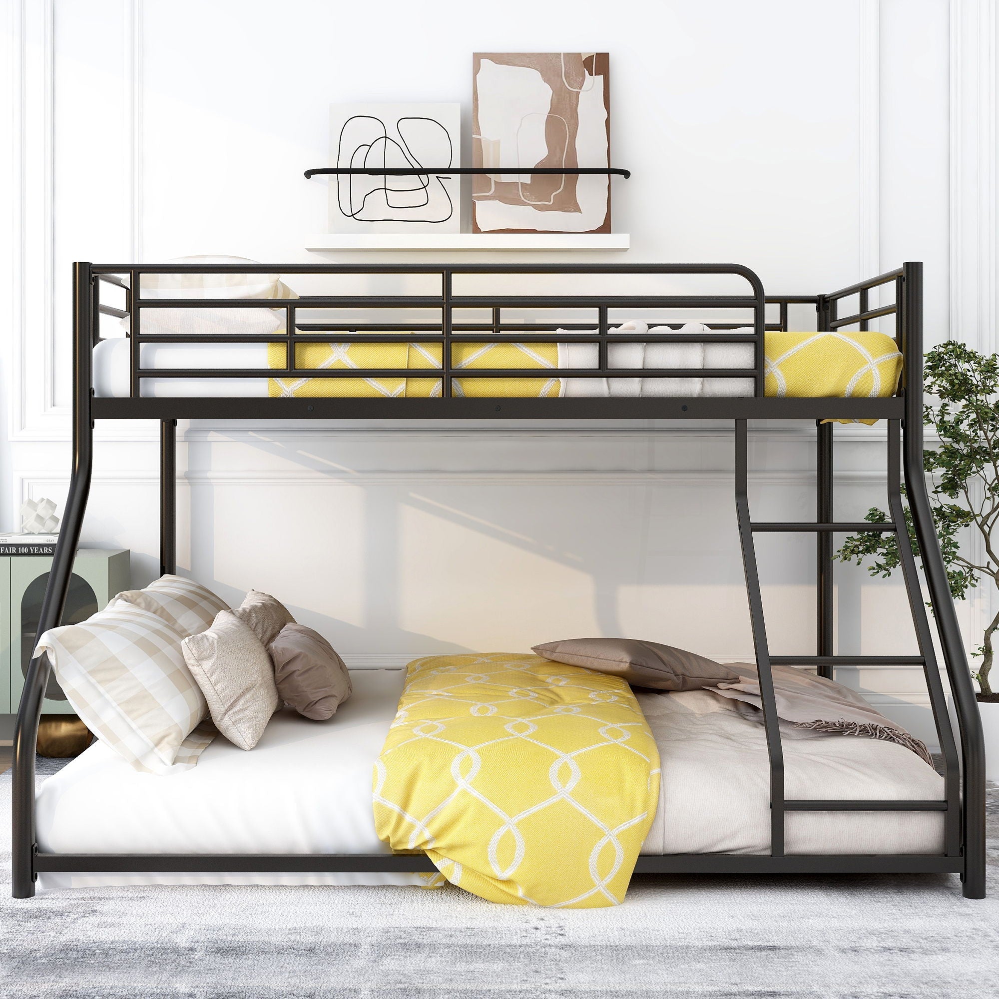 Metal Floor Bunk Bed With Sloped Ladder, Space Saving Design by Unique Piece Furniture