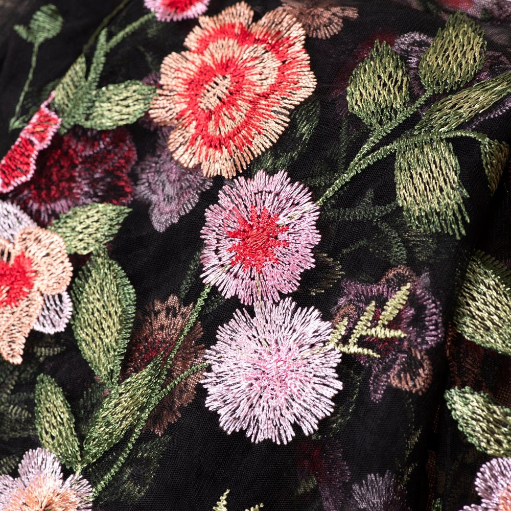 3D-Style Rose Garden Embroidered Open Abaya (MOA275) by Mariam's Collection