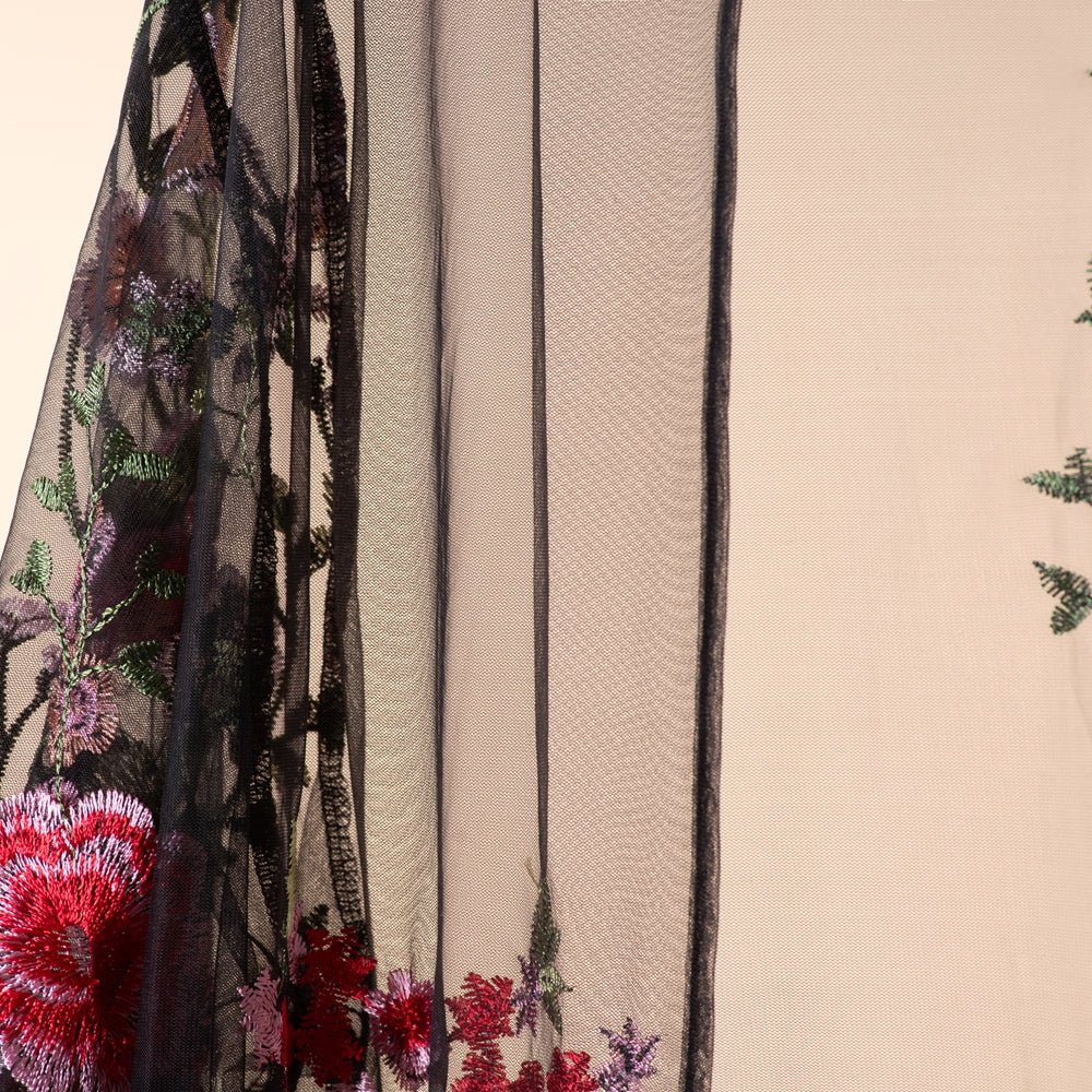 3D-Style Rose Garden Embroidered Open Abaya (MOA275) by Mariam's Collection