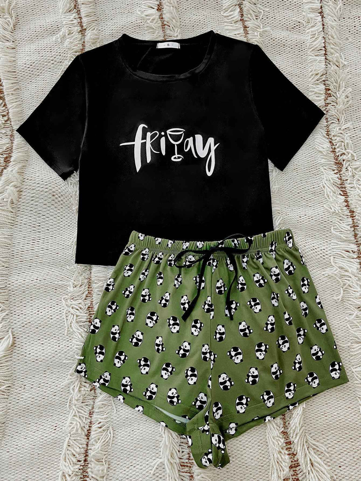 Graphic Tee and Panda Print Shorts Lounge Set by Wild and Free Boutique