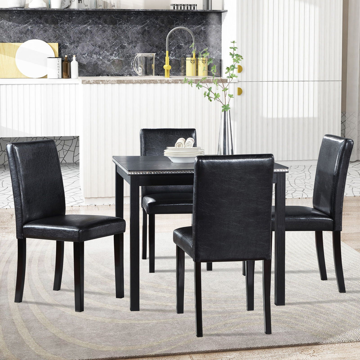 5 Pieces Wooden Dining Table Set, Square Table And 4 Upholstered Chairs by Unique Piece Furniture