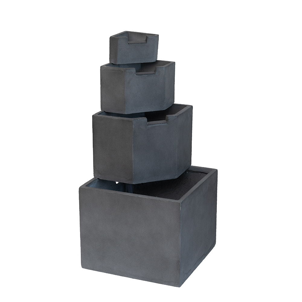 Cement 4 Tier Block Water Fountain Outdoor - Gray by Unique Piece Furniture