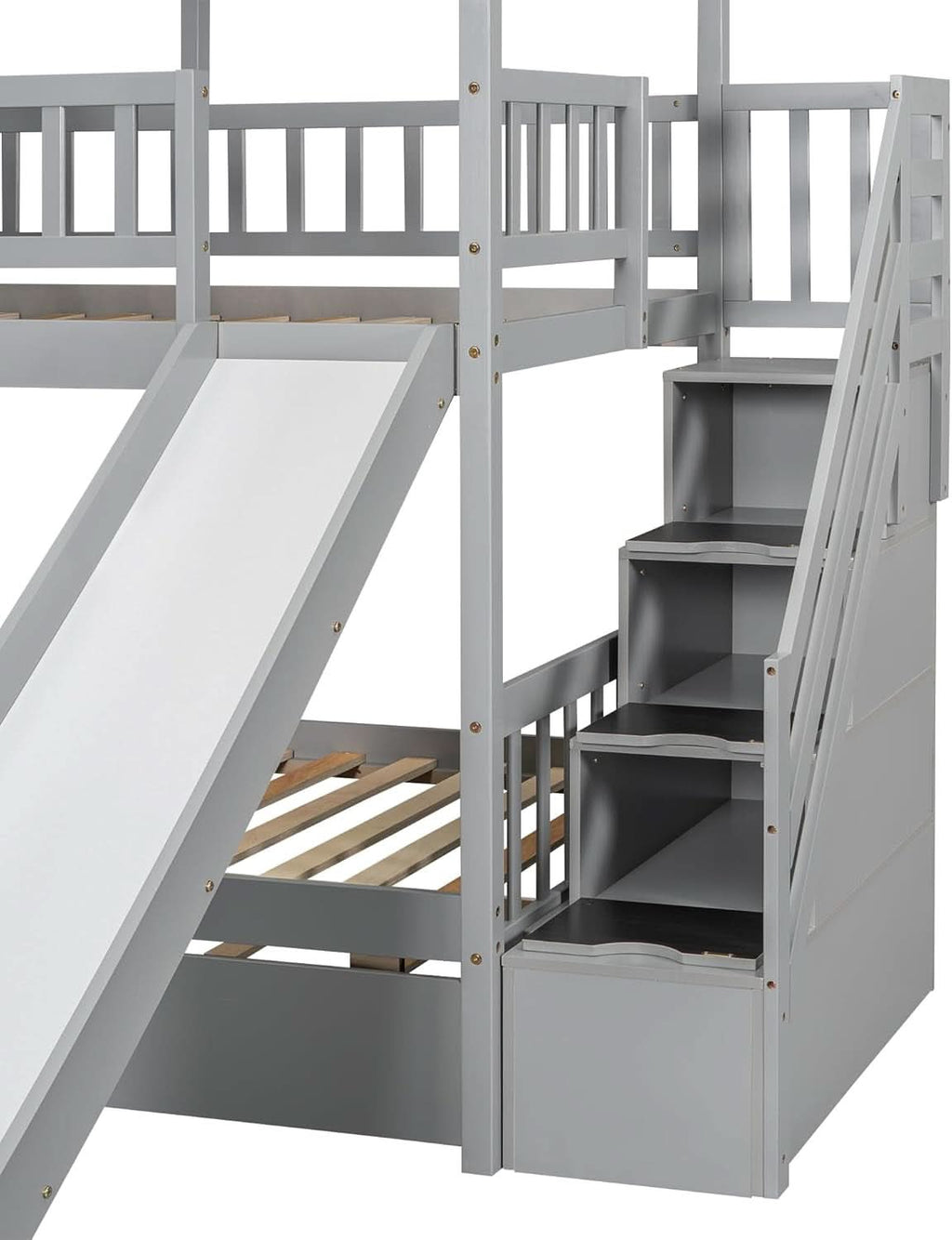 Twin Over Twin Bunk Bed With Slide For Kids Room Decor by ShipItFurniture