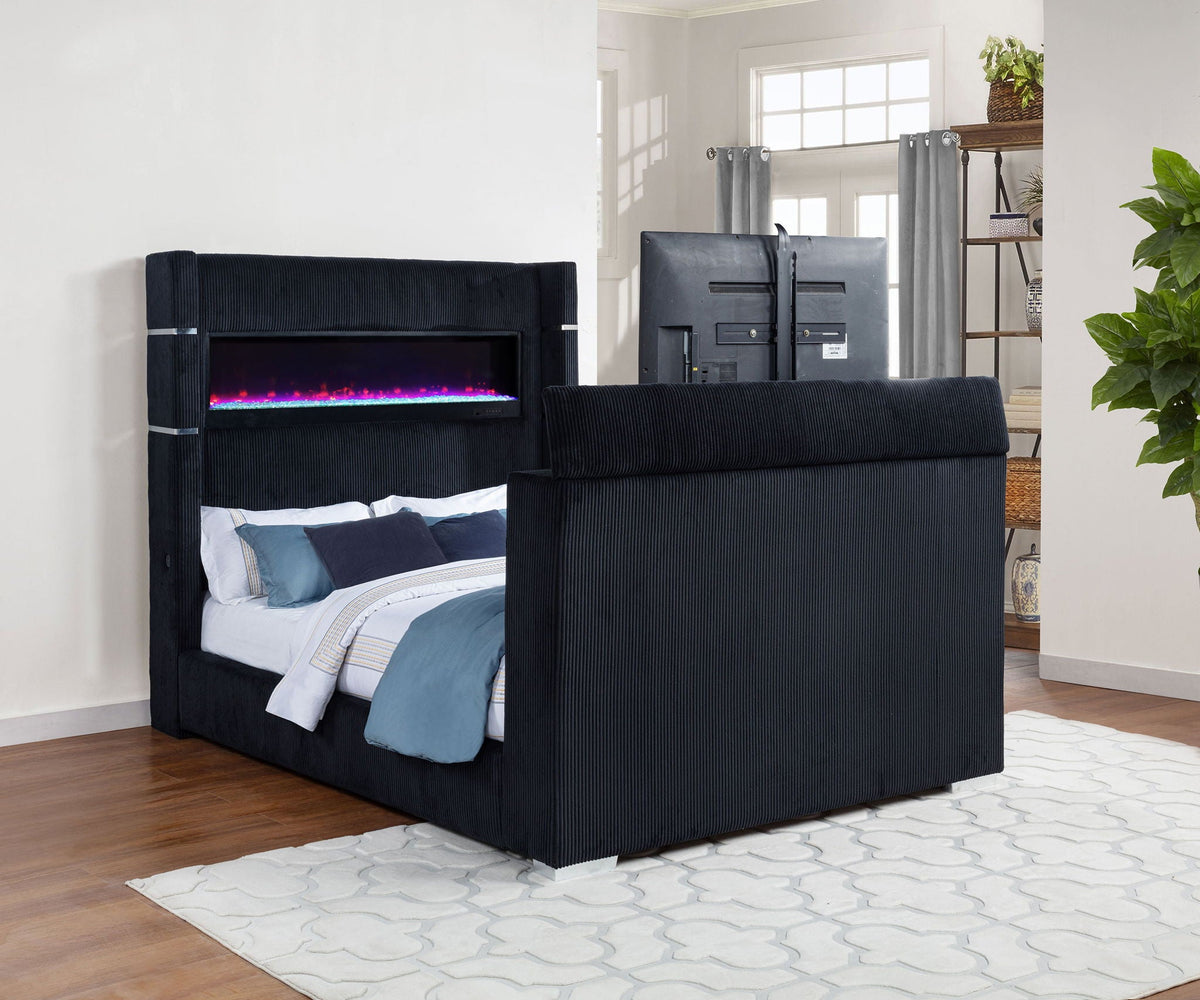 Tisdall Queen Flame Visualizer Wingback TV Bed Black by Unique Piece Furniture