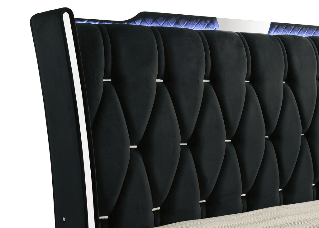 Lorient Queen LED Upholstered Wingback Bed Black by Unique Piece Furniture