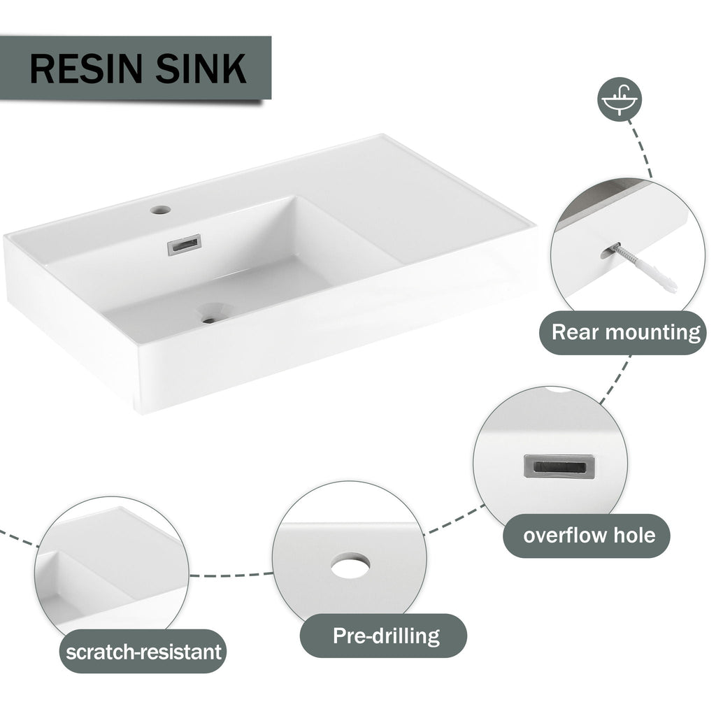 Modern Imitative Wall Mounted Bathroom Vanity With Resin Sink And Side Cabinet by Unique Piece Furniture