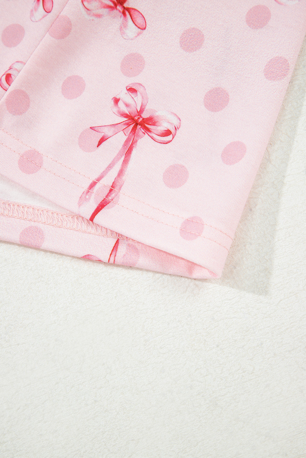 Pink Bow Print Contrast Pipping Short Pajamas Set by Wild and Free Boutique