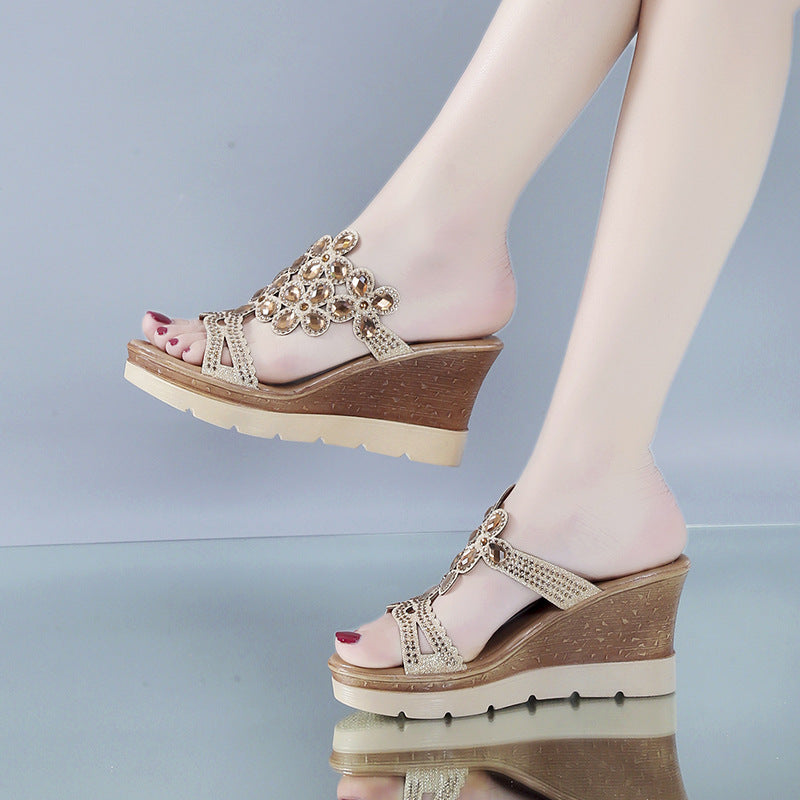 Rhinestone Platform Sandals and Slippers with Heels by Trendy Attic Store01