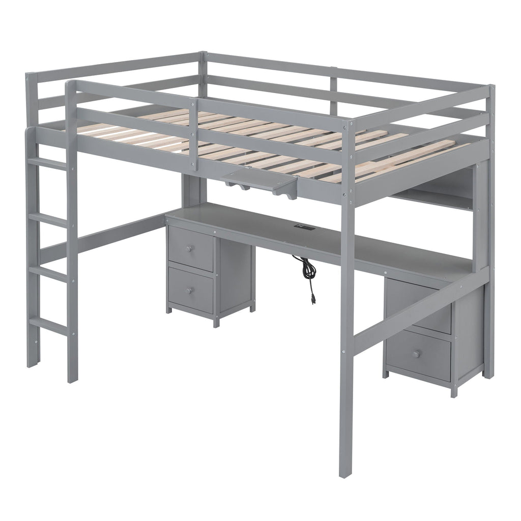 Loft Bed With Desk, Cabinets, Drawers, Charging Station And Bedside Tray by Unique Piece Furniture