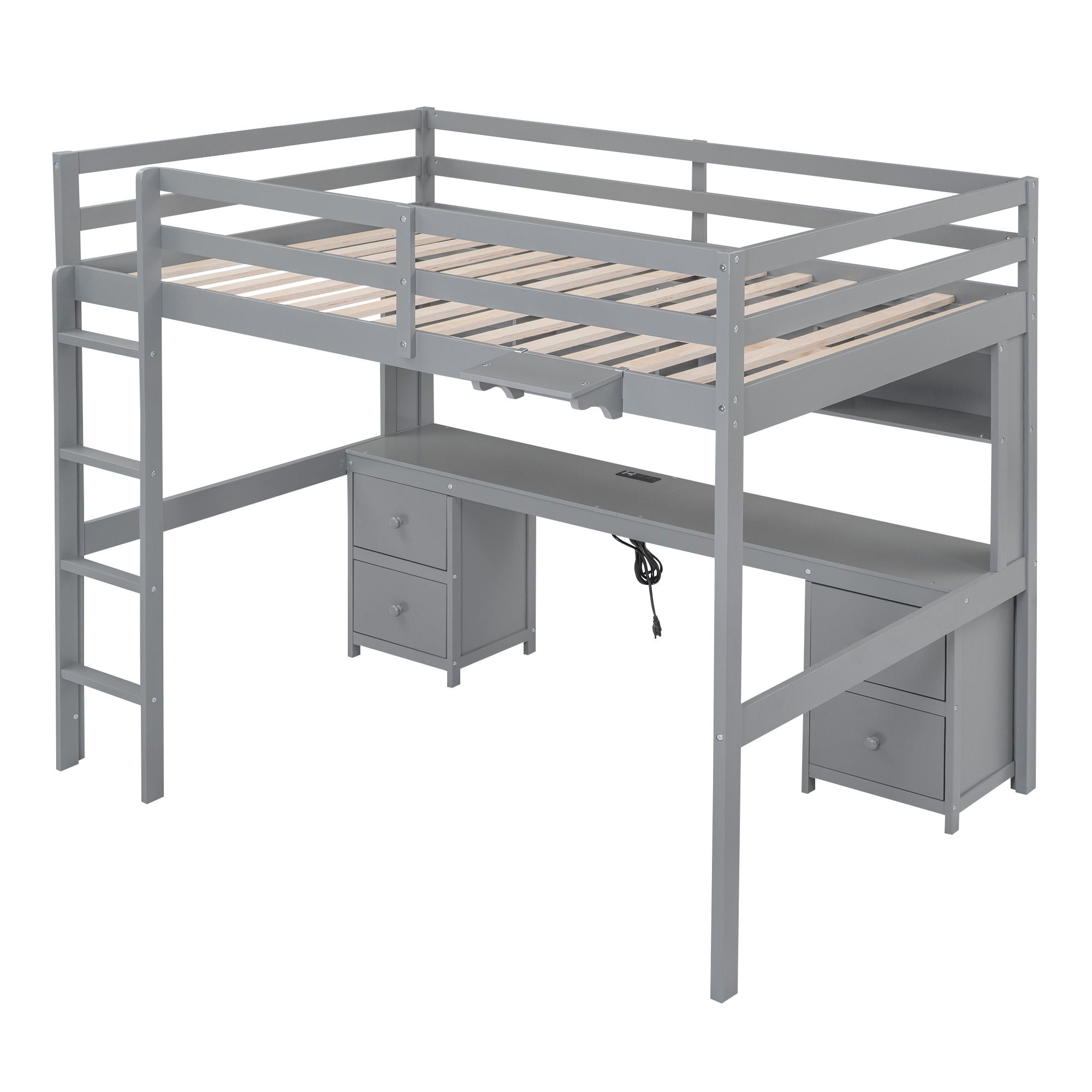 Loft Bed With Desk, Cabinets, Drawers, Charging Station And Bedside Tray by Unique Piece Furniture