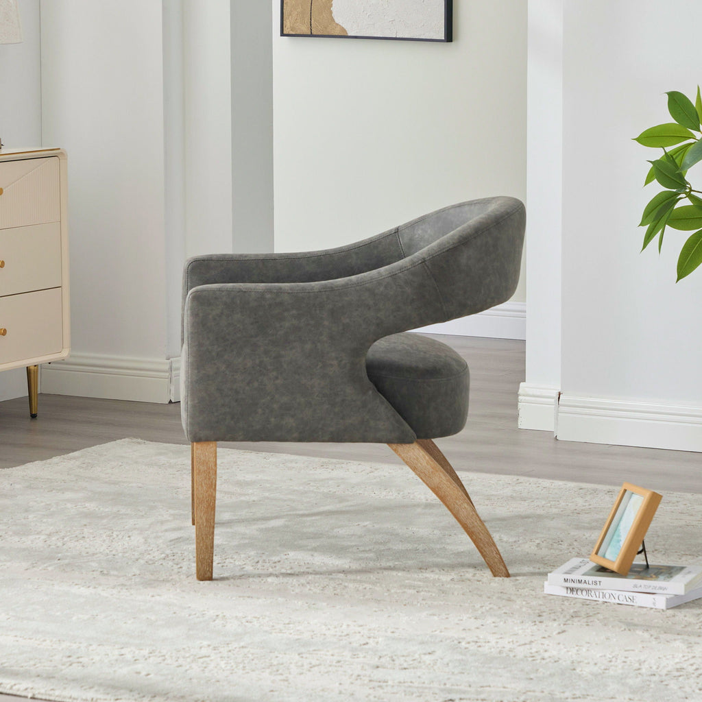 Upholstered Open Back Armchair With Weathered Rubberwood Legs by Unique Piece Furniture