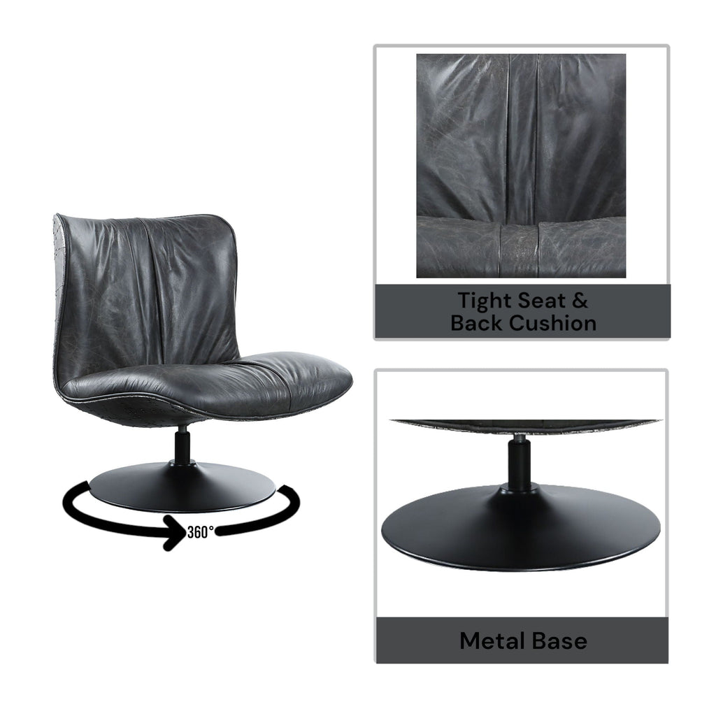 Piotr - Top Grain Leather Accent Chair With Swivel - Black by Unique Piece Furniture
