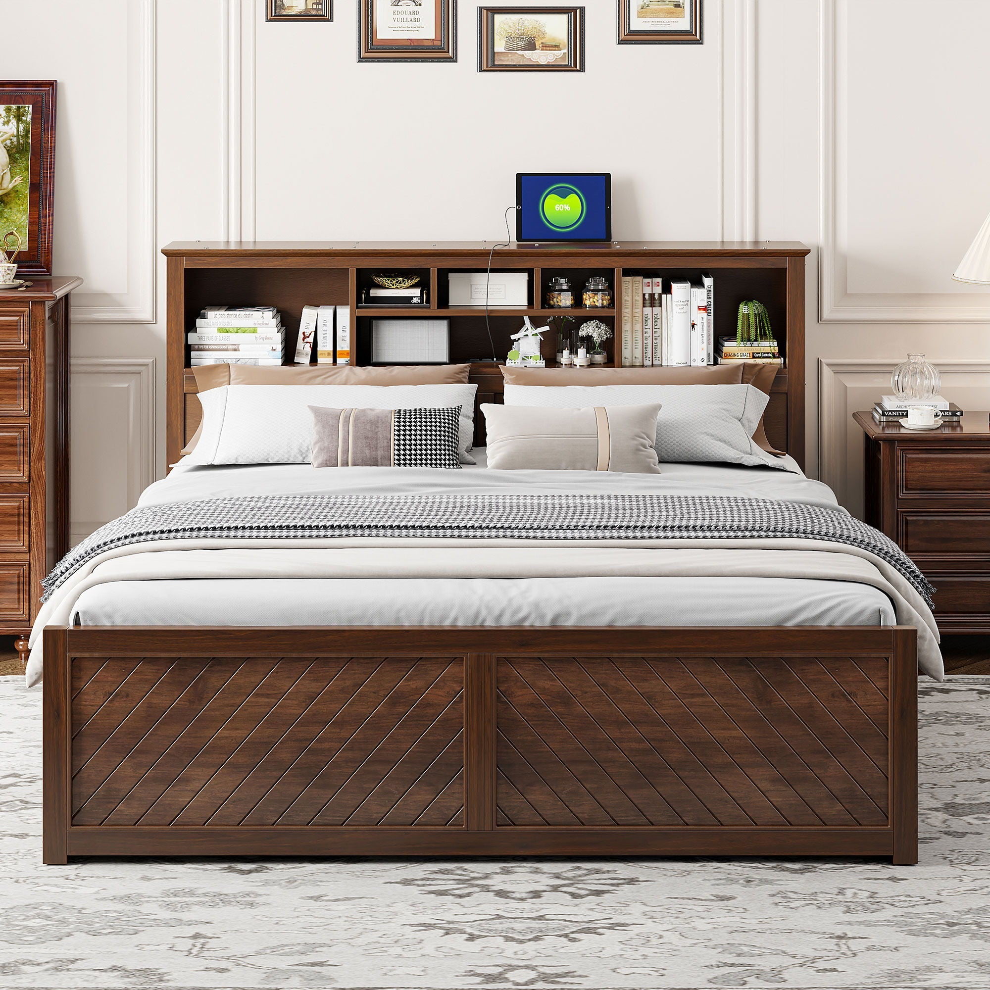 Platform Bed With Multi Storage Headboard, USB And Drawers by Unique Piece Furniture