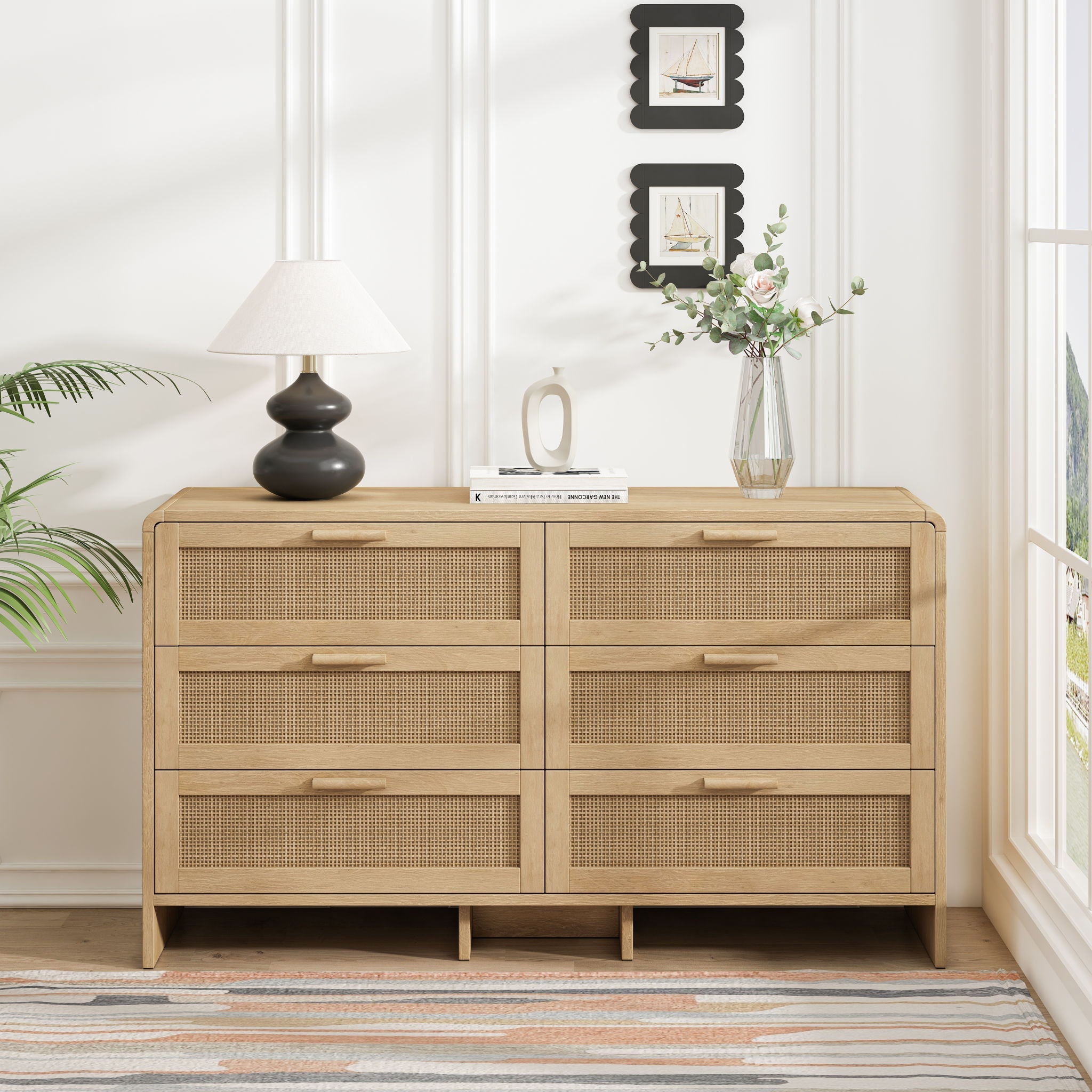 Modern Arc Shaped Corner Rattan Cabinet With 6 Drawers by Unique Piece Furniture