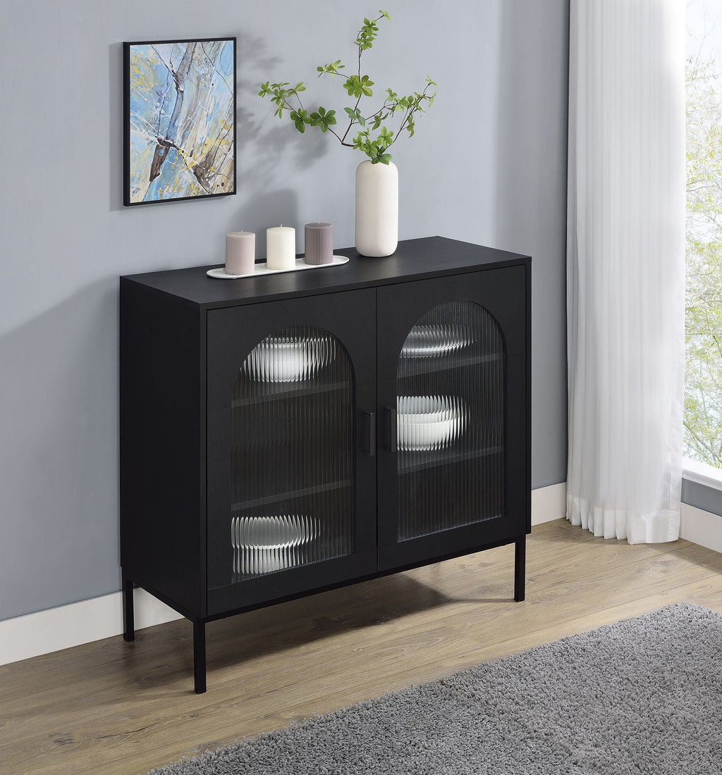 Jess 2-door Arched Fluted Glass Accent Cabinet Black by Unique Piece Furniture