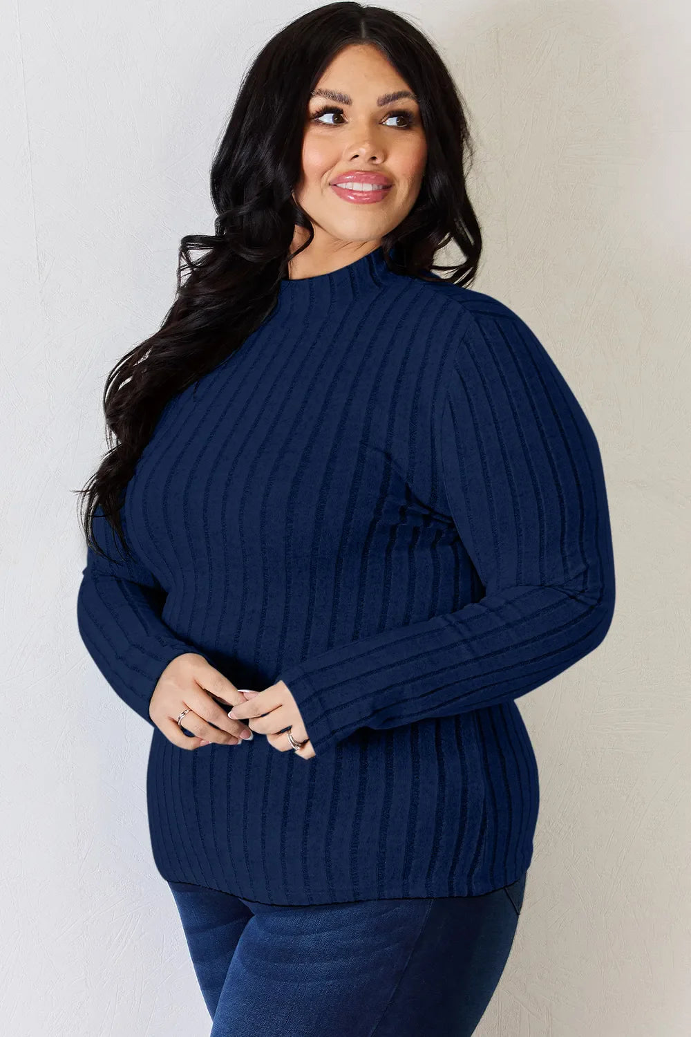 Basic Bae Full Size Ribbed Mock Neck Long Sleeve T-Shirt by Wild and Free Boutique