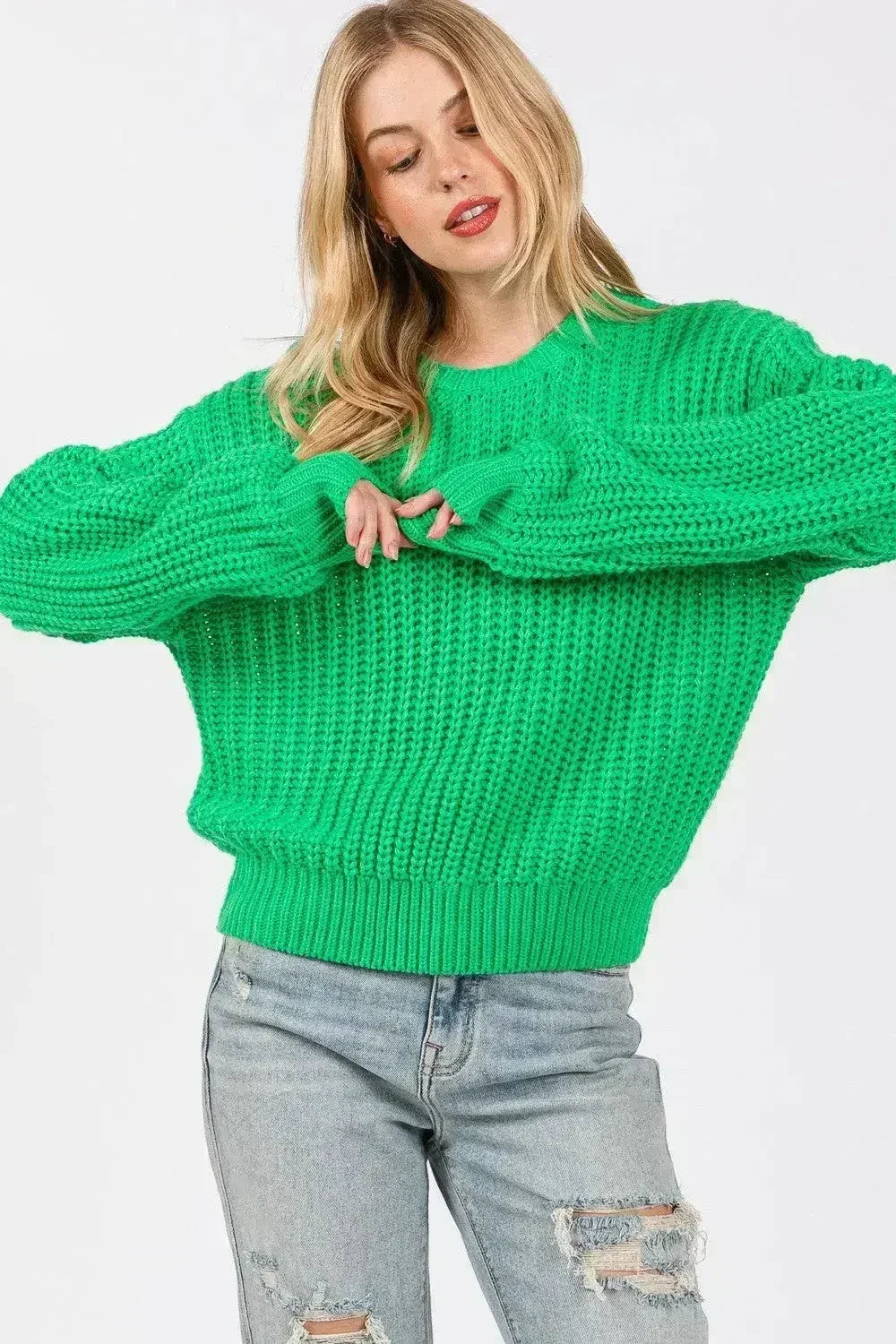 SAGE + FIG Round Neck Drop Shoulder Sweater by Femstylo