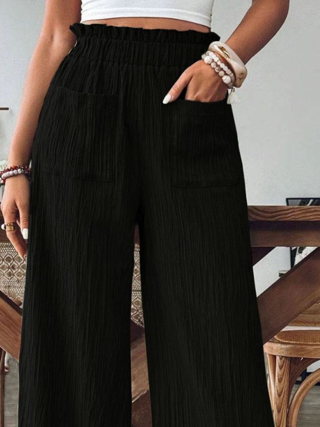 Pocketed Elastic Waist Wide Leg Pants by Wild and Free Boutique