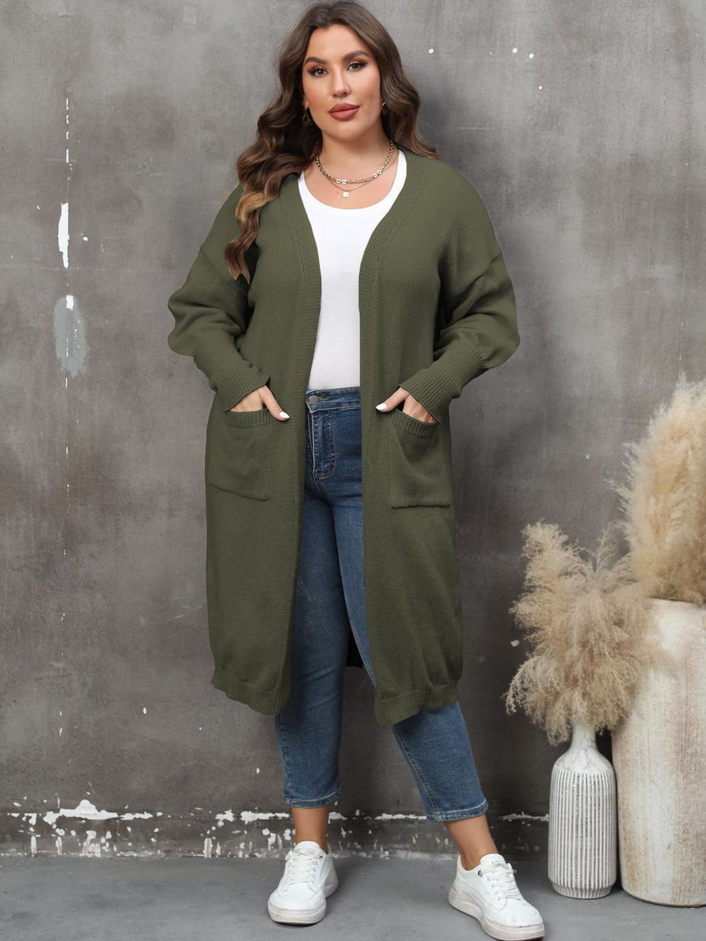 Plus Size Long Sleeve Pocketed Cardigan by Wild and Free Boutique