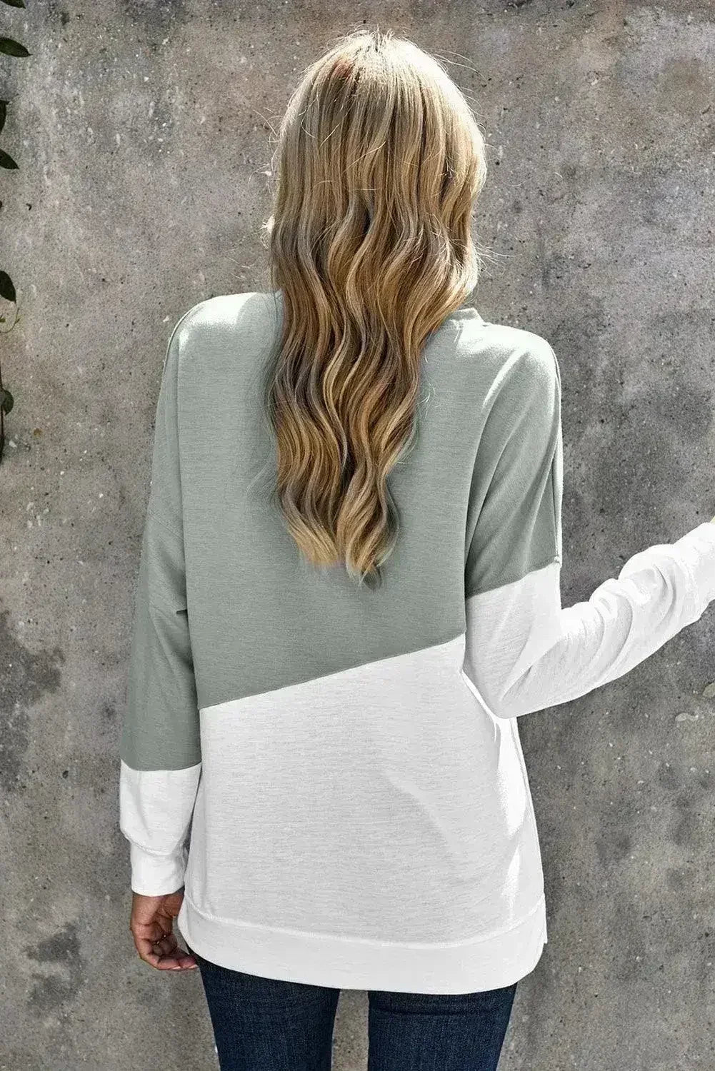 Gray White Patchwork Dropped Shoulder Sleeve Sweatshirt by Femstylo
