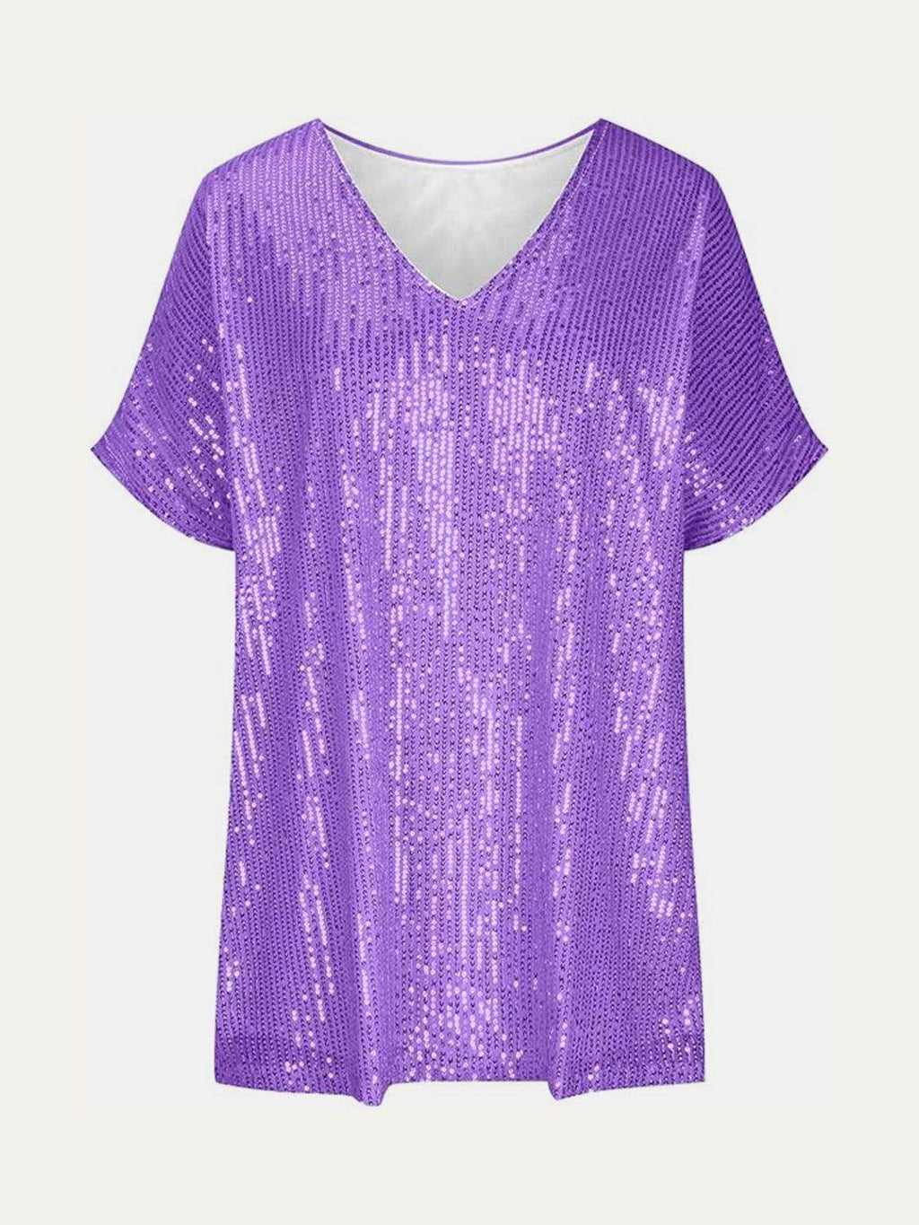 Full Size Sequin V-Neck Short Sleeve Top for Women by Selvanelle