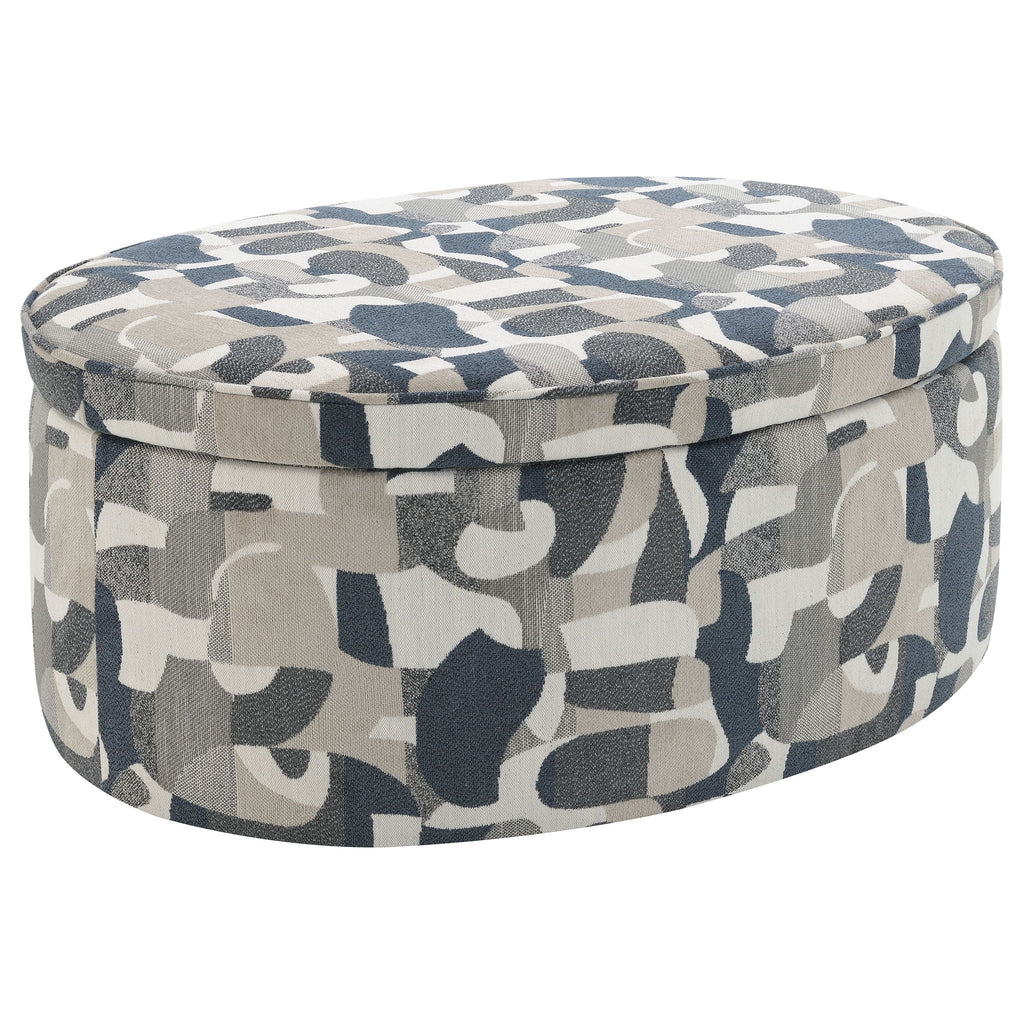 Tomkins Oval Upholstered Storage Ottoman Indigo Blue by Unique Piece Furniture