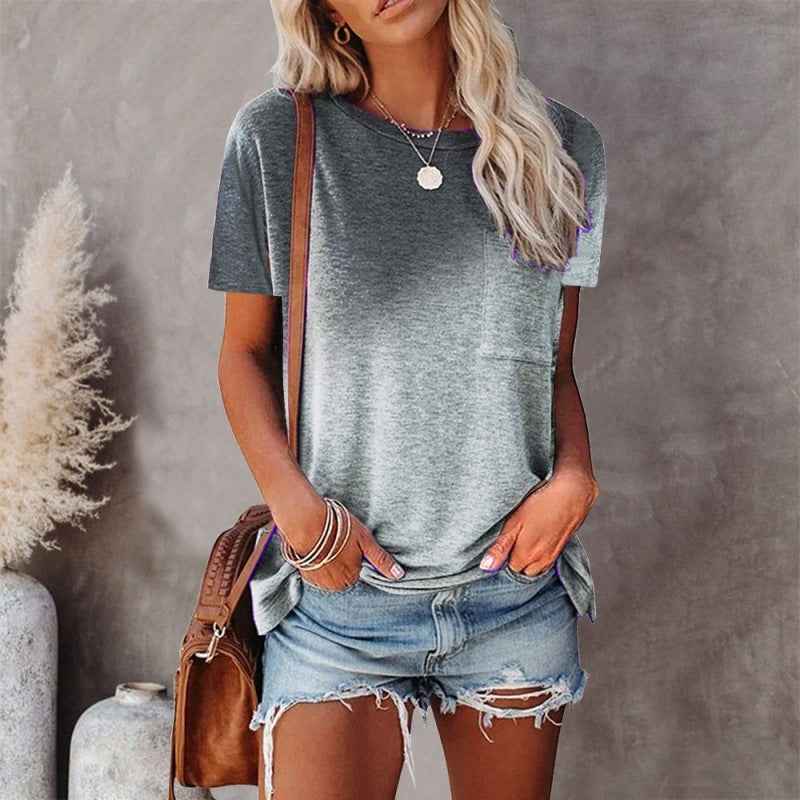 Women's Round Neck Tie-dye Pocket Print Top by Wild and Free Boutique