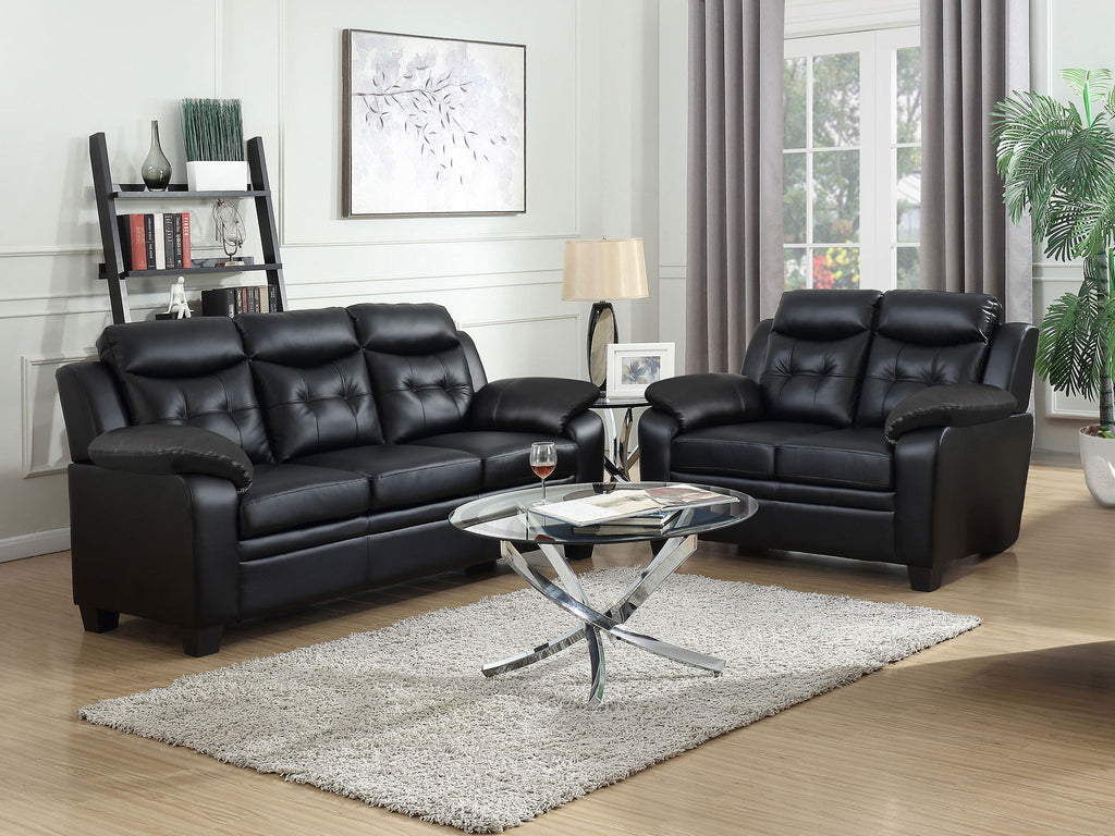 Finley 2-piece Upholstered Padded Arm Tufted Sofa Set Black by Unique Piece Furniture