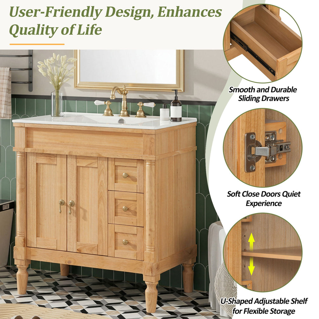 Modern Bathroom Vanity With Ceramic Sink, Soft Close Doors, Adjustable Shelves by Unique Piece Furniture