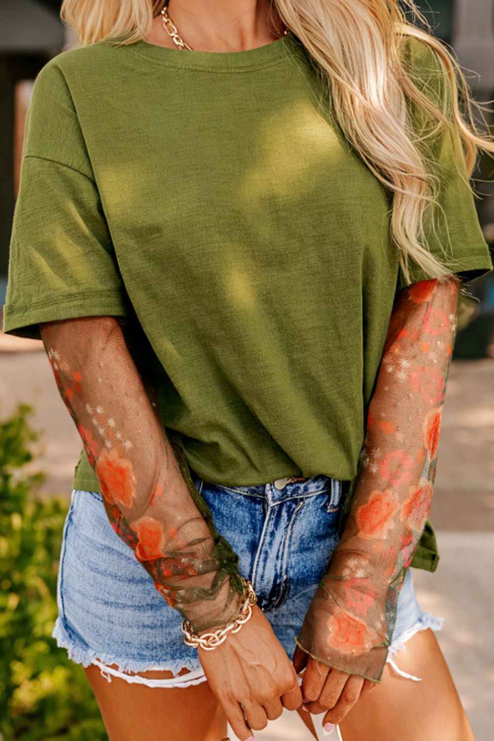 Faux Two Piece Floral Long Sleeve Patchwork Top by Wild and Free Boutique