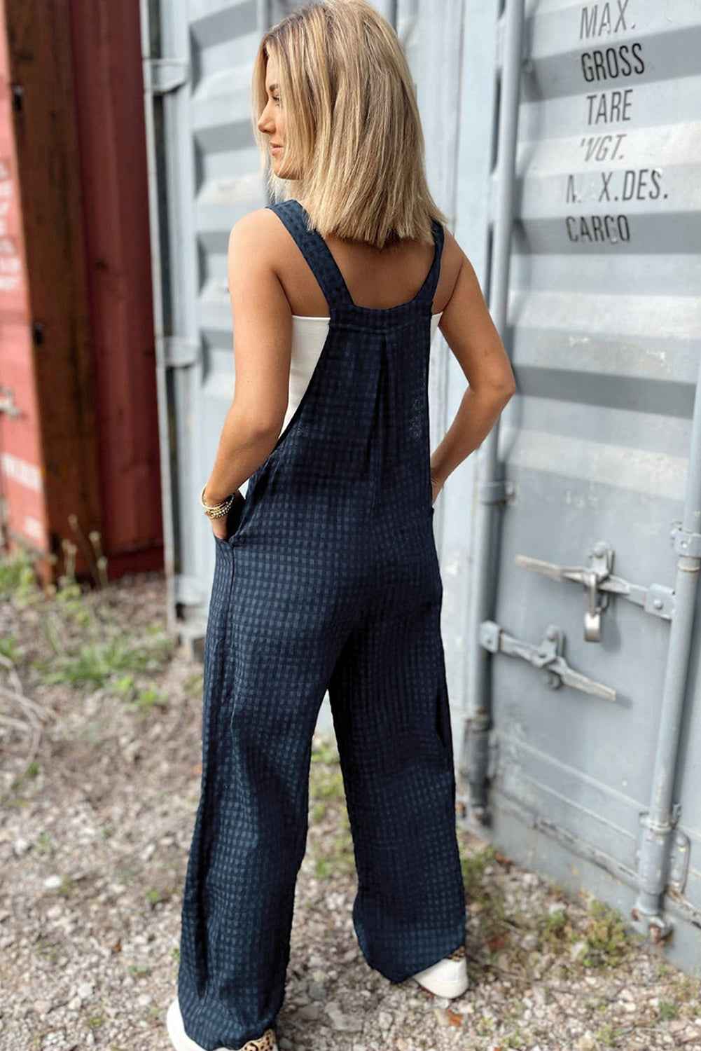 Sail Blue Plaid Print Buttoned Pocketed High Waist Overall by Wild and Free Boutique
