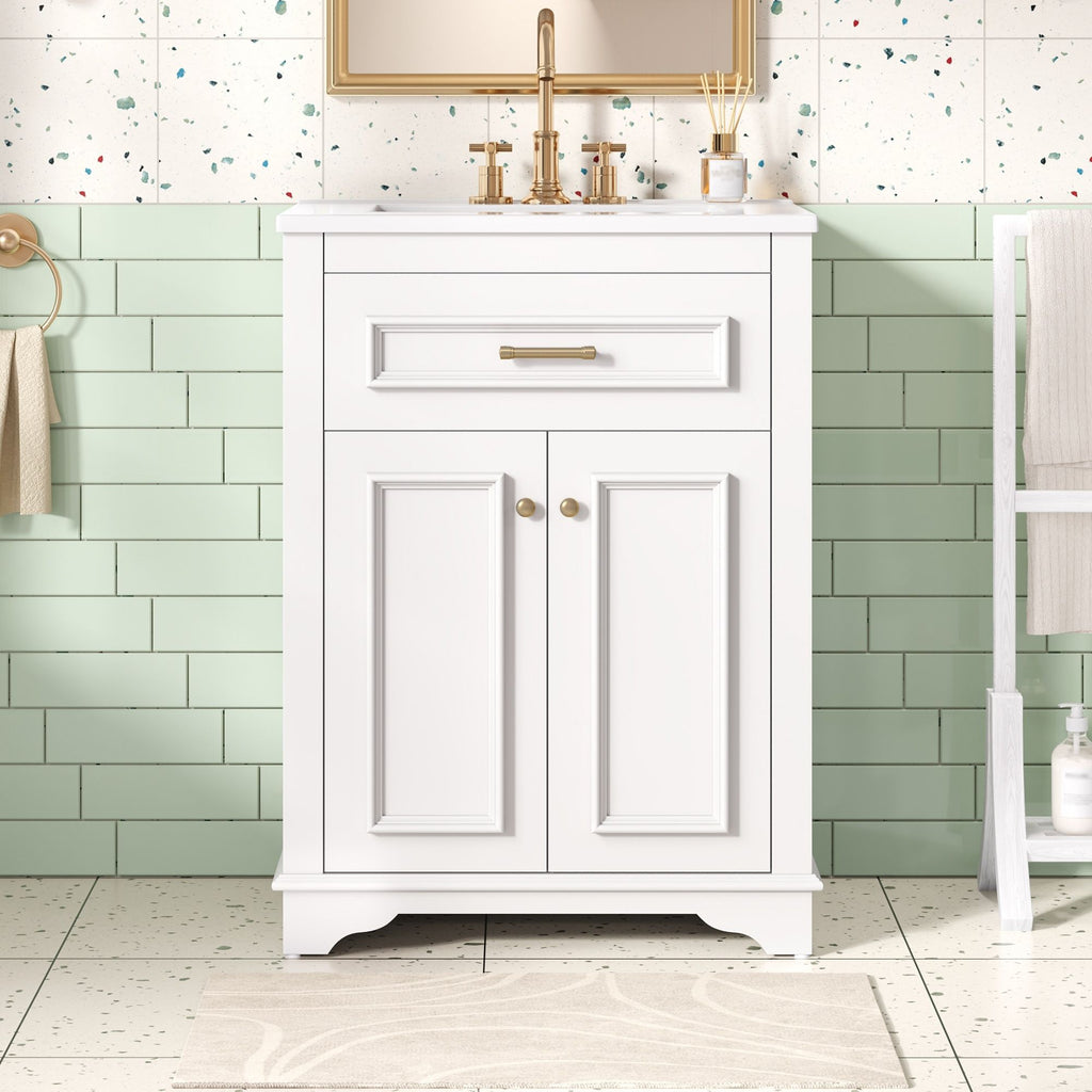 Bathroom Vanity With Integrated Sink, 2 Door Cabinet With Tip Out Drawer, Rectangular Design by Unique Piece Furniture