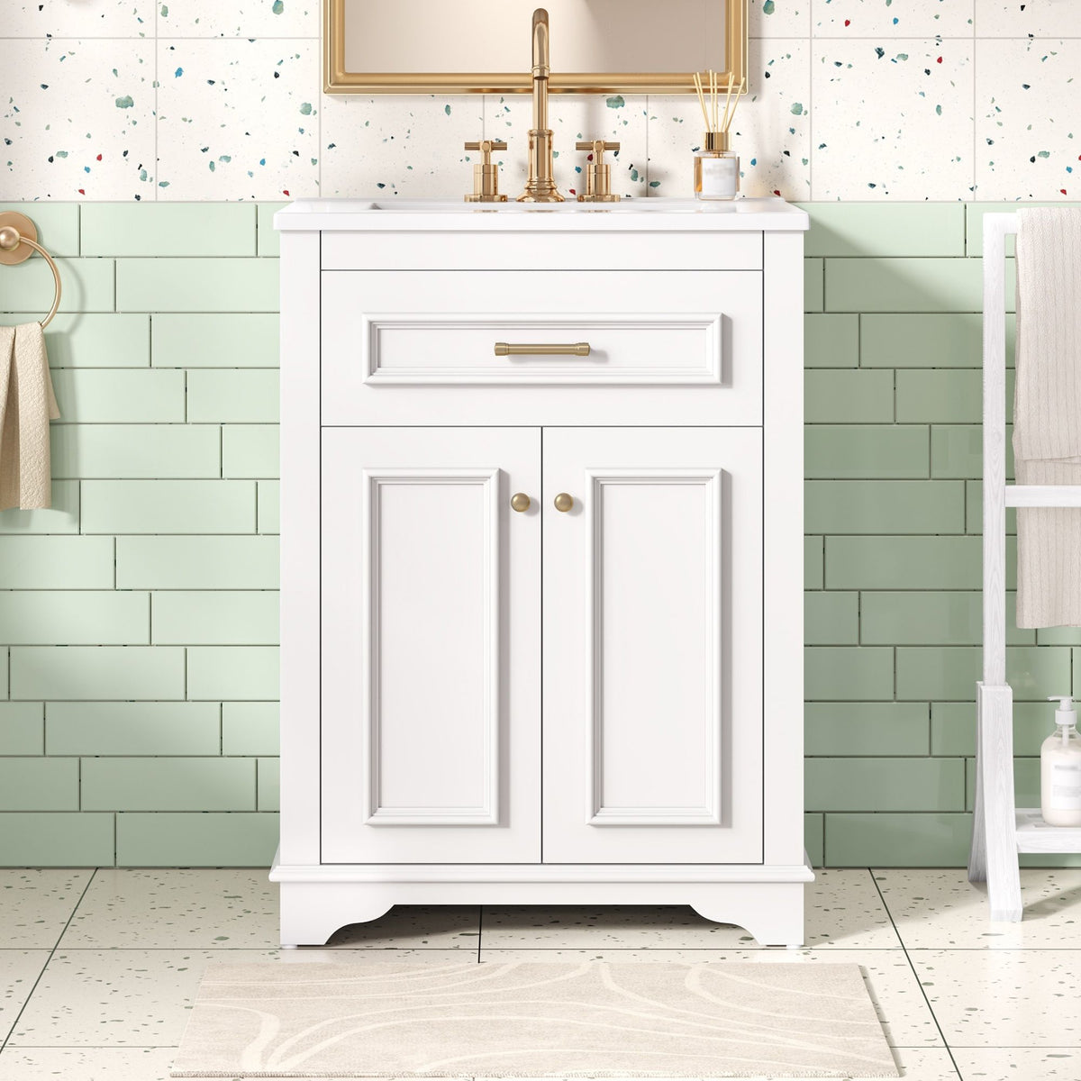 Bathroom Vanity With Integrated Sink, 2 Door Cabinet With Tip Out Drawer, Rectangular Design by Unique Piece Furniture