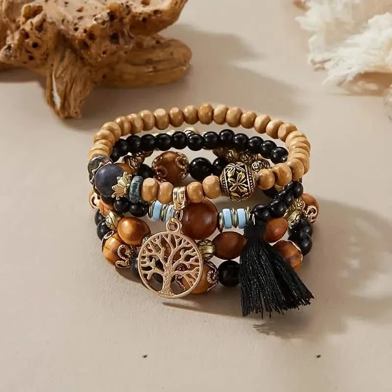 4-Piece Set: Creative Bohemian Bracelet, Layered Beaded Stretchable Bracelet by DailySale